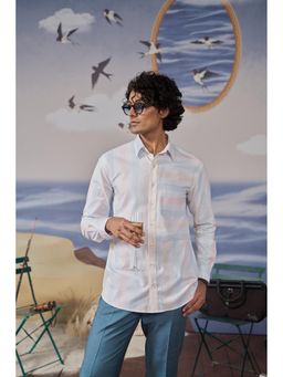 Philocaly - Column Slim Fit Stripes White Shirt