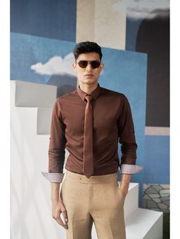 Philocaly - Marron Slim Fit Solid Brown Shirt