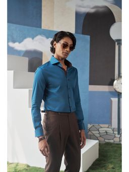 Philocaly - Vanguard Slim Fit Solid Blue Shirt