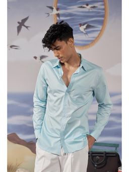 Philocaly - Sora Slim Fit Solid Blue Shirt