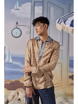 Philocaly - Victor Slim Fit Printed Brown Shirt