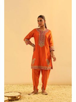Sheetal Batra - Anjum - Orange Short Kurta And Dhoti Pant Set