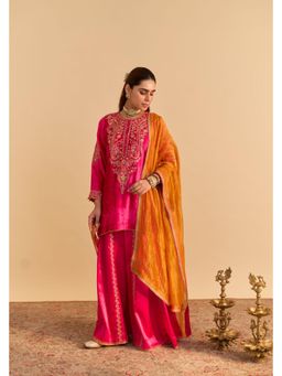 Sheetal Batra - Aroob - Silk Velvet Rani Hot pink Kurta With Sharara