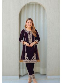 Sheetal Batra - Ayat - Wine Silk Velvet Short Kurta And Salwar Set With Dupatta