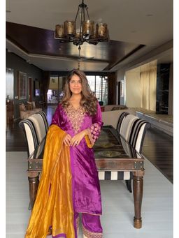 Sheetal Batra - Mehel Kejriwal In Aynaz - Silk Velvet Deep Purple Kurta And Salwar Set