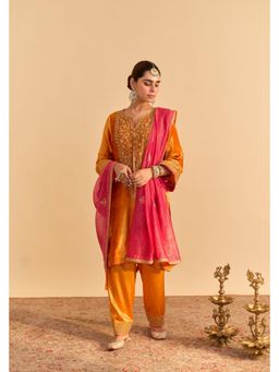 Sheetal Batra - Fareeha - Silk Velvet Orange Kurta And Salwar With Heavy Dupatta