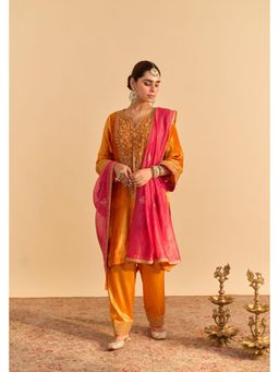 Sheetal Batra - Fareeha - Silk Velvet Orange Kurta And Salwar With Heavy Dupatta