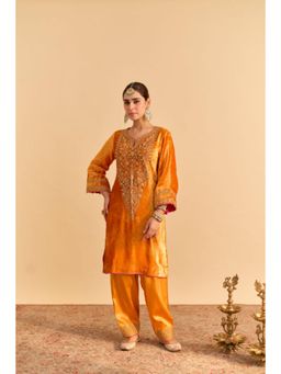 Sheetal Batra - Fareeha - Silk Velvet Orange Kurta And Salwar Set
