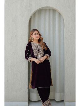 Sheetal Batra - Naima - Wine Silk Velvet Short Kurta And Salwar Set