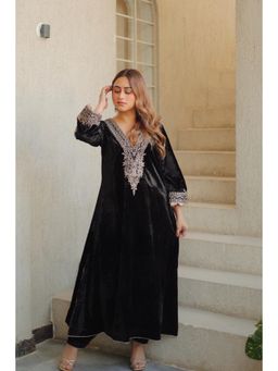 Sheetal Batra - Rasha - Black Silk Velvet Long A-Line Kurta And Salwar Set With Dupatta