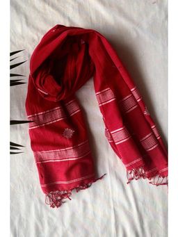 Sutra Art of Clothing - Handloom Cherry Red Yantra Jamdani Dupatta