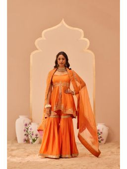 Sheetal Batra - Tahira - Tangerine Orange Kurta And Sharara Set With Dupatta