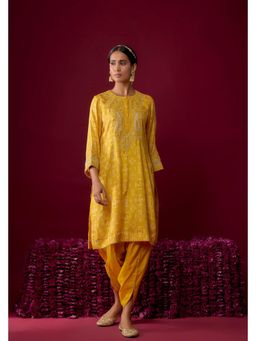 Sheetal Batra - Rafiyah - Heirloom Mustard Short Kurta And Dhoti Pant Set