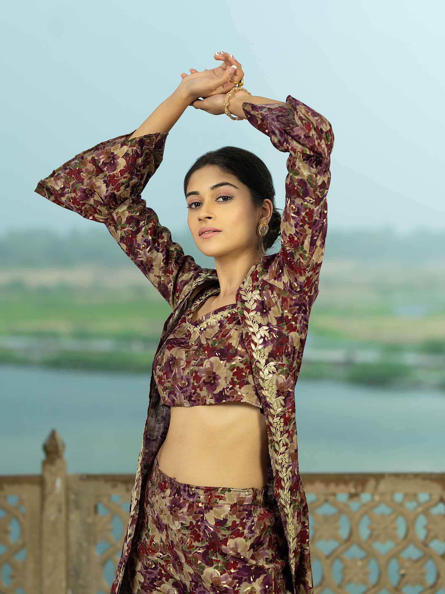 Buy The Kapas Multi-Color Floral Longline Top with Sharara and