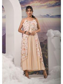 The Kapas - Beige Cotton Tired Flared Maxi Dress