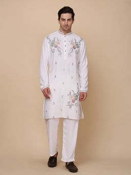 Pro Ethic Style Developer - Men Cream Cotton Full Sleeves Kurta with Pant