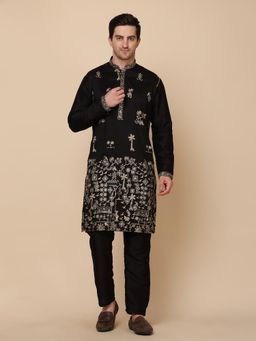 Pro Ethic Style Developer - Men Black Cotton Full Sleeves Kurta with Pant and Waistcoat