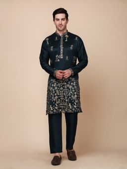 Pro Ethic Style Developer - Men Green Cotton Full Sleeves Kurta with Pant