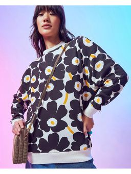 Bewakoof - Heavy Duty Womens Gardenia and Black Floral Printed Oversized Sweatshirt
