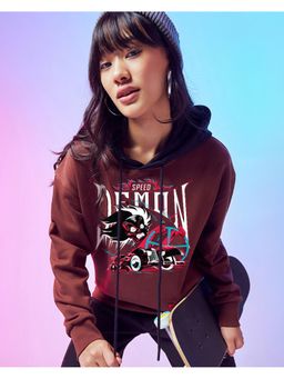 Bewakoof - Women's Brown Speed Demon Graphic Printed Oversized Hoodies
