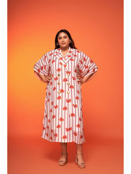 Neeti and Mudita - Upsie Daisies White and Orange Kaftan Midi Dress