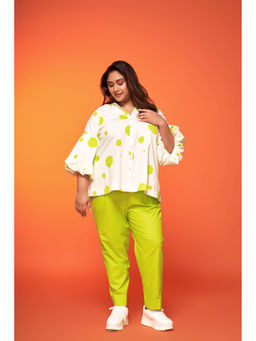 Neeti and Mudita - Off-White and Green Polka Dot Co-ord (Set of 2)