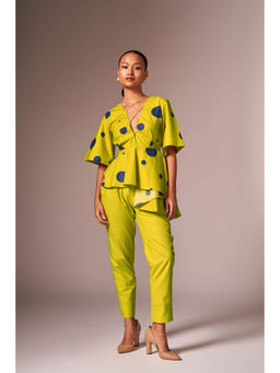 Neeti and Mudita - Lime Green and Navy Blue Polka Dot Tie-Ups Co-ord (Set of 2)