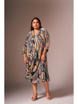 Neeti and Mudita - Olive Party Wreath Printed Cowl Dress