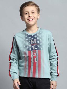 Monte Carlo - Boys Printed Green Round Neck Full Sleeve Sweatshirt