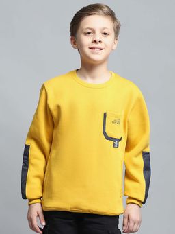 Monte Carlo - Boys Solid Yellow Round Neck Full Sleeve Sweatshirt