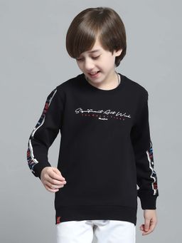 Monte Carlo - Boys Printed Black Round Neck Full Sleeve Sweatshirt