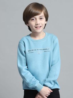 Monte Carlo - Boys Printed Blue Round Neck Full Sleeve Sweatshirt