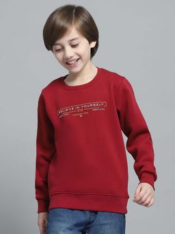 Monte Carlo - Boys Printed Maroon Round Neck Full Sleeve Sweatshirt