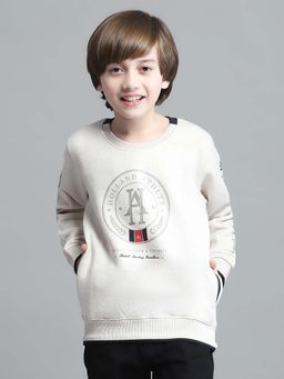 Monte Carlo - Boys Printed Beige Round Neck Full Sleeve Sweatshirt