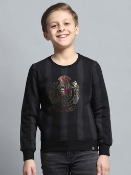 Monte Carlo - Boys Printed Black Round Neck Full Sleeve Sweatshirt