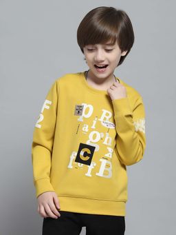 Monte Carlo - Boys Printed Mustard Round Neck Full Sleeve Sweatshirt