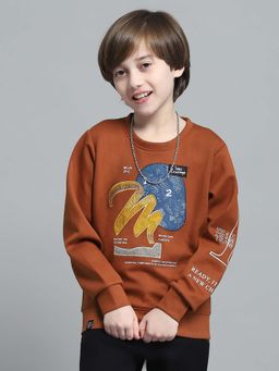 Monte Carlo - Boys Printed Rust Round Neck Full Sleeve Sweatshirt