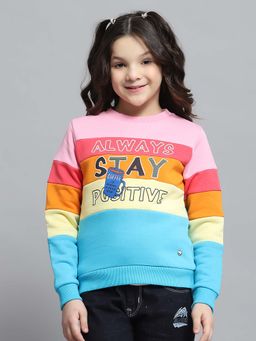 Monte Carlo - Girls Printed Multi-Color Round Neck Full Sleeve Sweatshirt
