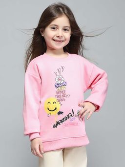 Monte Carlo - Girls Printed Pink Round Neck Full Sleeve Sweatshirt
