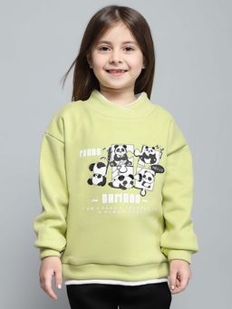 Monte Carlo - Girls Printed Green High Neck Full Sleeve Sweatshirt