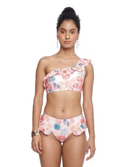 La Intimo - Tinkara One Shoulder Frill Tankini Bikini Top With Shorts