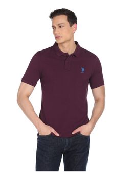U.S. POLO ASSN. - Men Plum Ribbed Collar Logo Polo T-Shirt