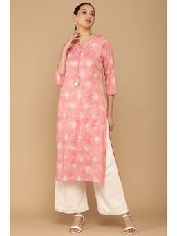 Soch - Pink Rayon Screen Printing Straight Fit Kurta