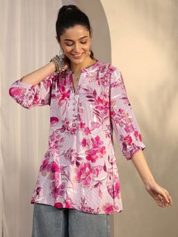 Libas - Pink Floral Printed Short Kurti