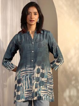 Libas - Teal Abstract Printed Panelled Kurti