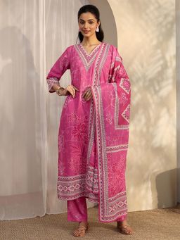 Libas - Pink Floral Printed Kurta with Pant and Floral Printed Dupatta