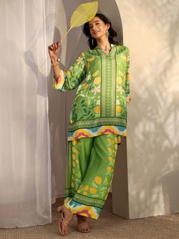 Libas - Green Floral Printed with Floral Printed Co-Ord Set
