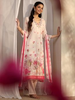 Libas - Off White Floral Printed Kurta with Pant and Dupatta