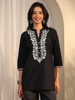 Libas - Off White Floral Yoke Embroidered Straight Kurti