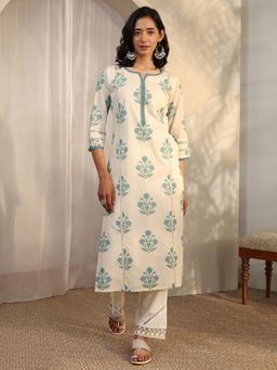 Libas - Off White Floral Printed Panelled Straight Kurta